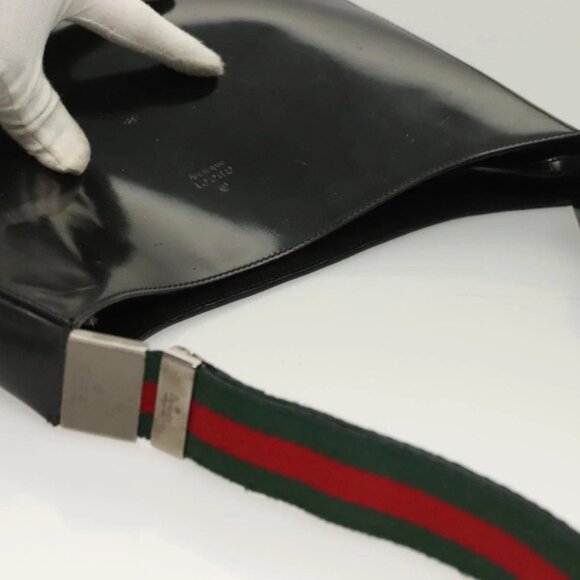 GUCCI Web Sherry Line Shoulder Bag Enamel Black Silver - Picture 6 of 16